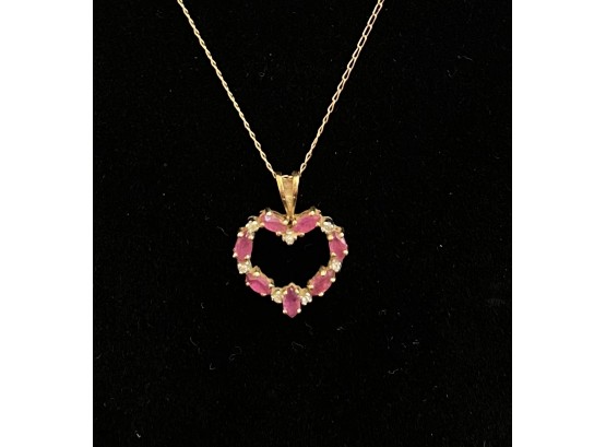 14k Dainty Gold Chain With Diamond Ruby Heart