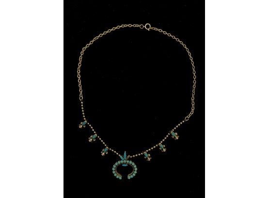 Faux Turquoise Petite Point Squash Blossom Necklace