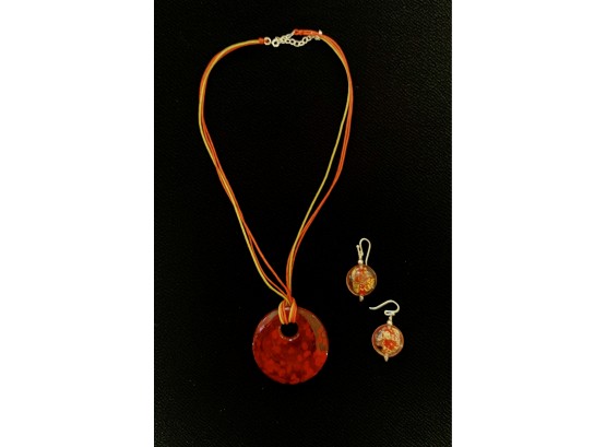 Murano Like Necklace And Earring Set