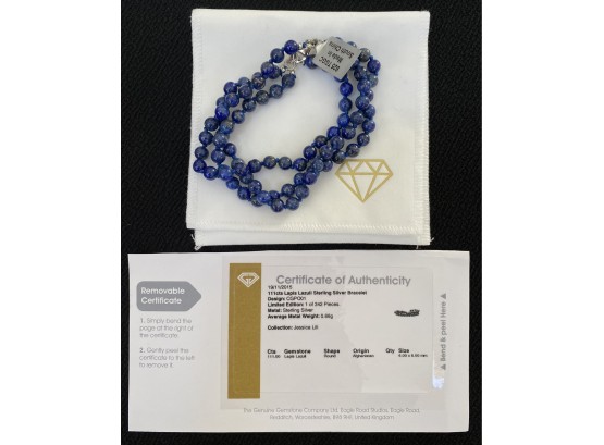 Lapis Lazuli Sterling Silver Bracelet  With Certificate Of Authenticity