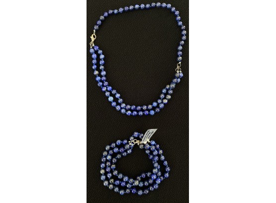 Lapis Lazuli Sterling Silver Bracelet And Necklace Set