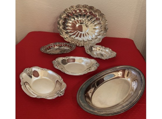 Collection Of Redd & Barton Silver Plate Serving Trays & Footed Bowl