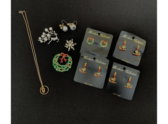 Assorted Lot Of Christmas Jewelry