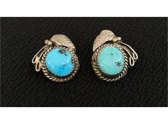 Pair Of Sterling Silver And Turquoise Earrings