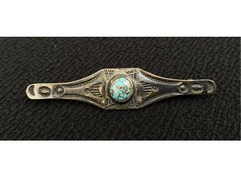 Fred Harvey Sterling Silver And Turquoise Pin