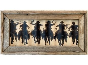 Decorative Cowboy Silhouette Print On Ribbed Tin Metal