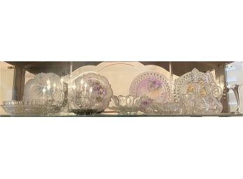 Large Collection Of Hand Painted Plates, Starburst Cruets And Crystal Bowls