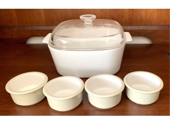 Cookmates By Corning 5 Quart Dish And Four Pfaltzgraff Cappuccino Microwave Safe Dishes