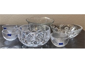 Lot Of Etched Glass Bowls And Four Small Crystal Legends Godinger Lead Crystal Bowls