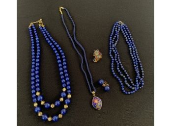 Lot Of 5 Vintage Blue Tone Jewelry Pieces