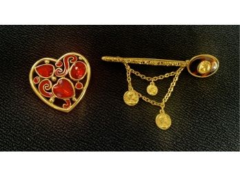 Lot Of 2 Vintage Pins: Coro Craft And Trifari Heart