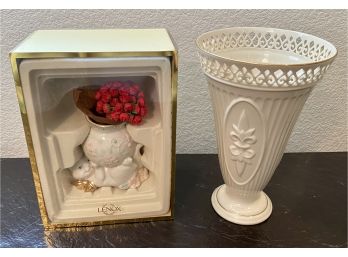 2 NIB Lenox Vases And A Lenox Petals And Pearls Cat