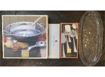 Lenox Five Piece Pasta Set, Holiday Silverware Set Silver Plate Ladle And A Glass Tray