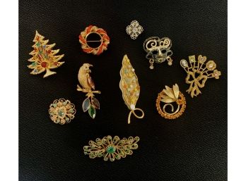 Grouping Of Costume Pins: Brooks, BSK, Coro, Alice And More