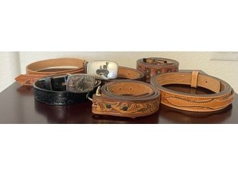 Lot Of 6 Hand Tooled Leather Belts