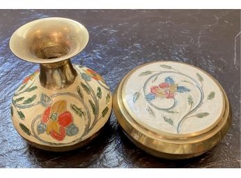 Two Beautiful Solid Brass Engraved Painted Containers