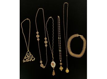Lot Of 5 Gold Tone Necklaces And One Chocker