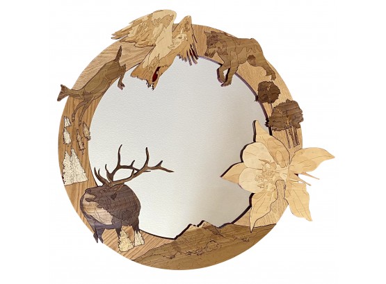 Handcrafted Wood Laser Cut Mirror With Rocky Mountain Flora & Fauna