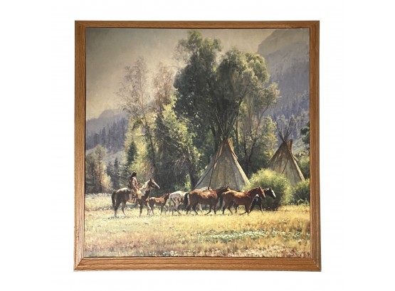 Gorgeous Framed Western Print Featuring Horses And Teepees
