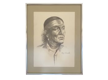 Framed Roy Hampton Charcoal Portrait Sketch