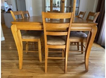 Beautiful Oak High Top Kitchen Table With 6 Chairs Featuring Beautiful Diamond Design Wood Inlay
