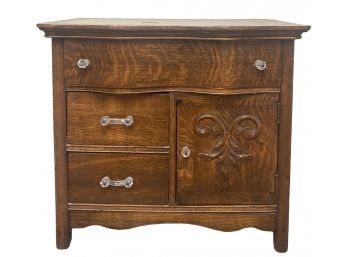 Great Antique Tiger Oak Commode With Glass Handles