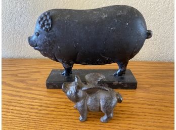 When Pigs Fly: Pair Of Decorative Pigs Including Cast Iron Pig With Wings
