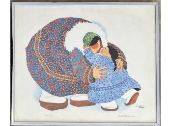 Barbara Lavallee Signed Watercolor Print Entitled 'hugs' Dated 1984
