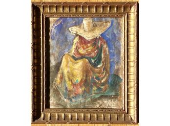 Gorgeous Hand Painted Hide Painting Of Man In Serape & Sombrero