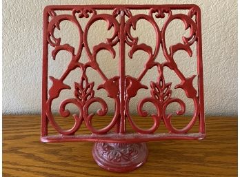 Antique Cast Iron Painted Music Stand Or Recipe Holder With Base