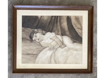 E. Howe 2010 Matted And Framed Charcoal On Paper Baby Sleeping