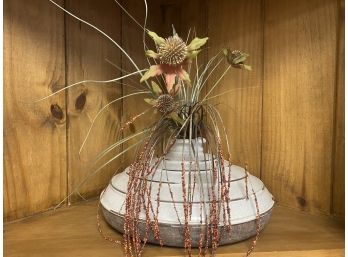 Great Heavy Clay Decorative Vase With Dried Flowers