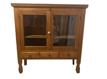 Beautiful Antique Square Glass Front Bookshelf Or Library Cabinet With Three Drawer Storage