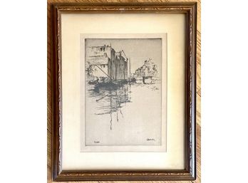 Matted And Framed Charcoal On Paper Riverside