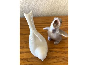 Pair Of Two Sweet Carved Porcelain Birds Including Bing & Grondahl And Lenox