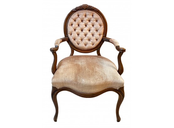 Ornately Carved Pink Wooden Upholstered Chair
