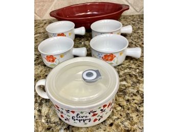 Collection Of Kitchen Dishes Incl 'Live Happy' Lidded Dish