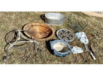Lot Of Misc Garden Baskets, Plant Holders, And Tools