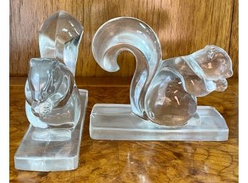 2 Clear Glass Squirrel Figurines