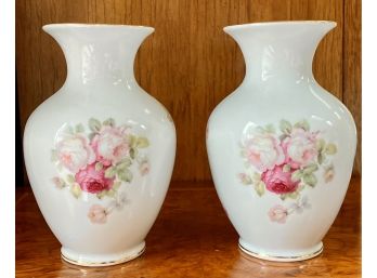 Two Antique Rose Golden Crown China Vases