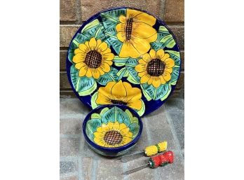 Sunflower Serving Plate And Bowl (made In Mexico)