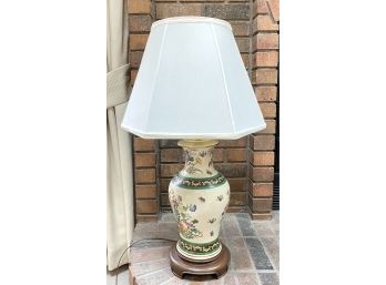 Vintage Floral China Lamp On Wood Base