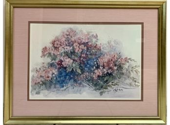 Beautiful Signed (Betsy Schnieder) Lily Watercolor Painting Matted In Sage And Cream In Gold Colored Frame