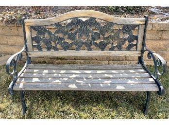 Outdoor Iron And Wood Bench With Rose Motif Backing