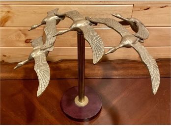 Interesting Vintage Brass Flying Duck Sculpture -- Loose/missing Screws -- 13' Tall 15' Wide