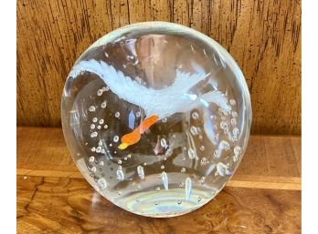 Glass Paperweight With Bird W/ Controlled Bubbles
