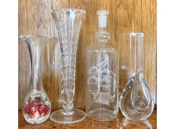 Collection Of Glass Vases And Bottle Incl.Glass Boat In Bottle