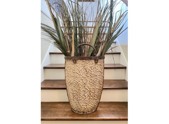 Faux Grass In Thin Metal Vase