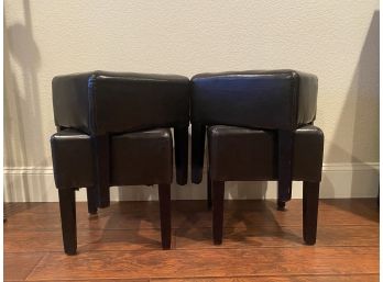 Grouping Of 4 Faux Leather Brown Bar Stools
