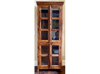 Fantastic Solid Wood Rustic Hutch With Glass Panel Doors And Wooden Latches